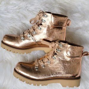 CIRCUS by Sam Edelman COMBAT BOOTS, ROSE GOLD METALLIC, SIZE 9